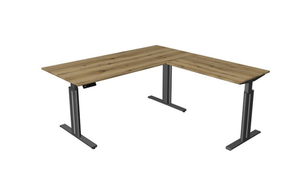 Stół do siedzenia/stojący Kerkmann szer. 1800 x gł. 800 mm, z nadstawką 1000 x 600 mm, elektrycznie regulowana wysokość od 720-1200 mm, z funkcją pamięci, dąb, 10324855