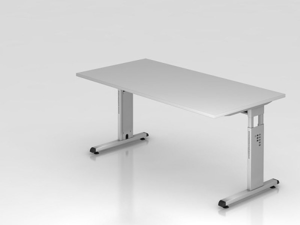 Hammerbacher skrivebord C-fod 160x80cm grå/sølv, arbejdshøjde 65-85 cm, VOS16/5/S