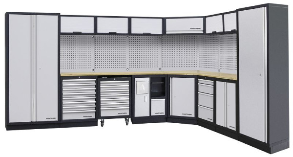 Kraftwerk MOBILIO 8-elements værkstedsskabssystem - hjørneløsning, med firkantet perforeret væg, 3964E