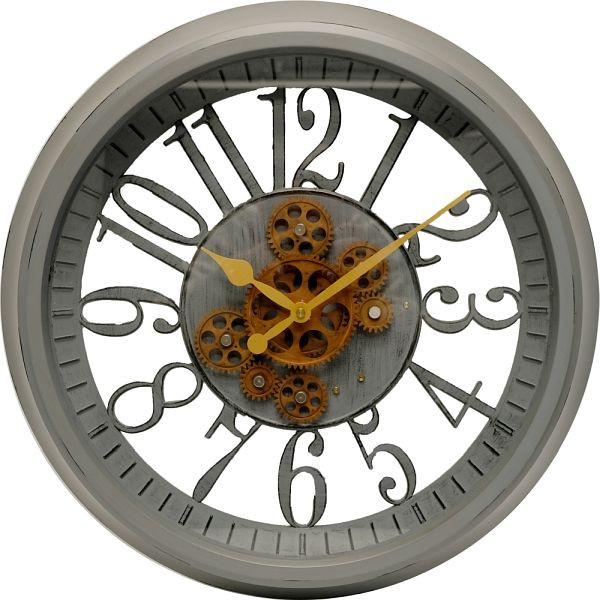 Relógio de parede de quartzo Technoline cinza, rodas dentadas móveis com baterias adicionais, dimensões: Ø 50,5 cm, WT 1580 cinza