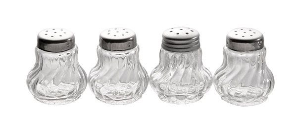 APS mini shakers, hver Ø 3,5 cm, højde: 4 cm, glasbeholder, låg i rustfrit stål, 4 stk., 40503