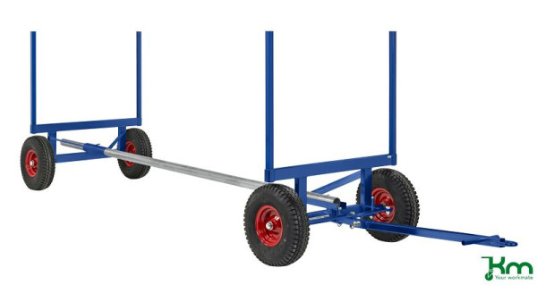 Kongamek lange goederenwagen, 6000 x 1270 x 640 mm, luchtbanden met kunststof velgen, blauw, KM126