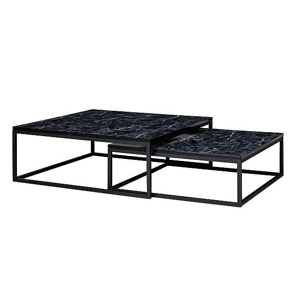 Conjunto de mesa de centro Wohnling Design com 2 quadrados de aparência de mármore preto, WL6.235