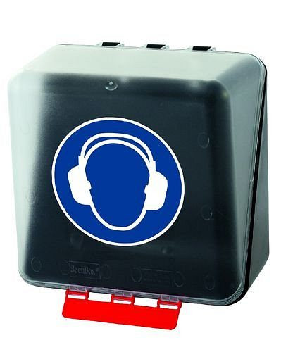 DENIOS midi-boks til opbevaring af høreværn, gennemsigtig, 116-485