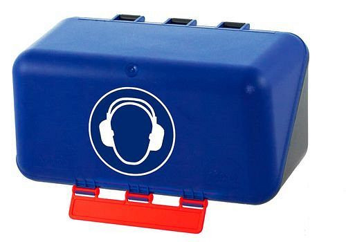 DENIOS miniboks til opbevaring af høreværn, blå, 119-581