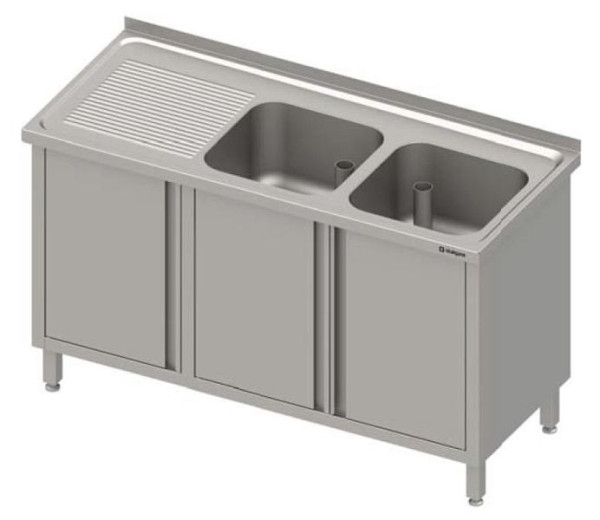 Stalgast vaskeskab med hængslede låger 1000x600x850 mm, med to vaske med opretstående, svejset, VSK10622A