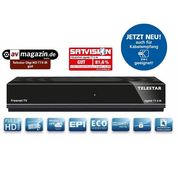 Odbiornik TELESTAR digiHD TT 5 IR DVB-T2 i DVB-C HDTV, 5310483
