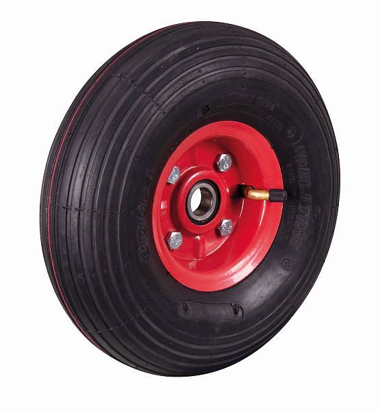 VARIOfit pneumatikus kerék hornyolt profillal, 260 x 85 mm, fekete, acél felnivel, tűzpiros, fül-260.008