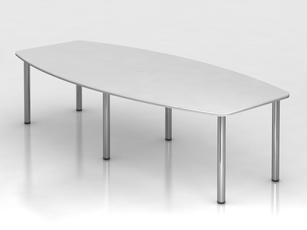 Hammerbacher konferencebord 280 cm/6 krom fødder hvid, tøndeformet, VKT28C/W/C
