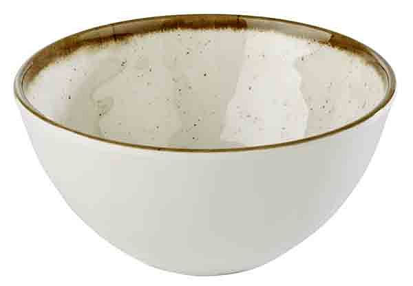 Tigela APS -STONE ART-, Ø 15 cm, altura: 7,5 cm, 0,6 litros, melamina, interior: decoração, branco, borda: marrom, 84525