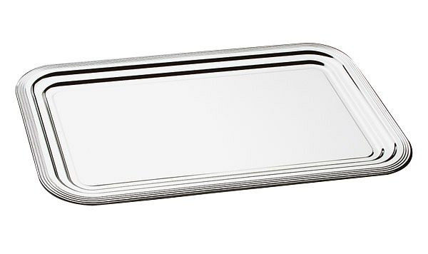 APS GN 1/1 party tányér -CLASSIC-, 53 x 32,5 cm, fém, nikkelezett és fényes krómozott, vonaldíszítéssel, hengerelt éllel, 36-os csomag, 00395