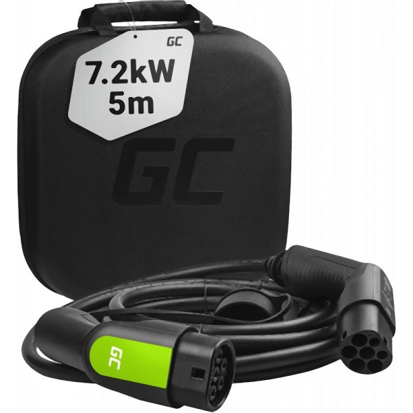 Green Cell GC kabel typ 2 7,2kW, nabíjecí kabel (EV / PHEV, nabíječka baterií, 5m, 32A, pro EV Tesla, Leaf, Ioniq, Kona, E-tron, Zoe), EV09