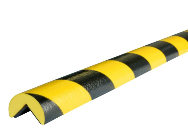 Knuffi hjørnebeskyttelse, advarsels- og beskyttelsesprofil type A, gul/sort, 5 meter, PA-10020
