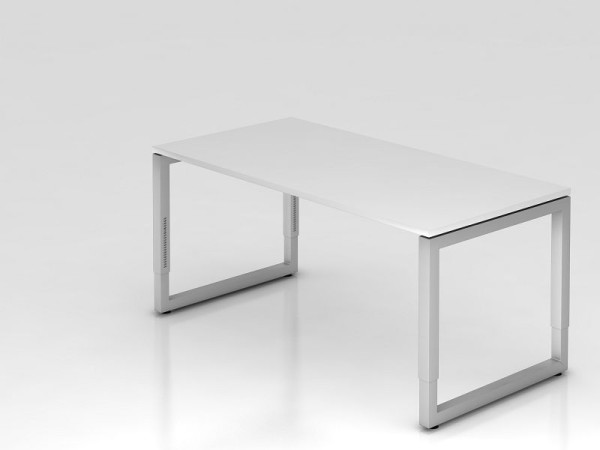 Hammerbacher skrivebord O-fod kvadratisk 160x80cm hvid, rektangulær form med svævende bordplade, VRS16/W/S