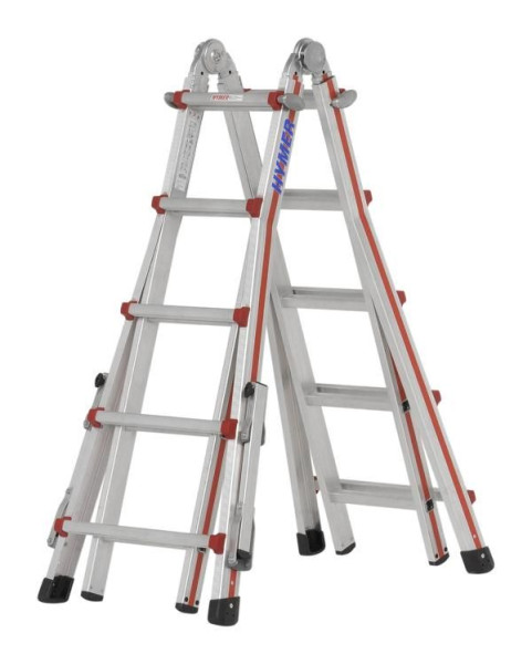 HYMER Telescopische ladder &quot;TELESTEP&quot;, 4x5 sporten, lengte enkele ladder 2,90 - 5,14 m, stahoogte (trapladder): 1,8 m, stahoogte (trapladder): 4,1 m, 814220