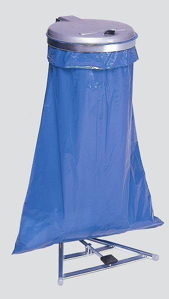 Suport saci de gunoi VAR cu pedala, galvanizat, capac din plastic argintiu, 10245