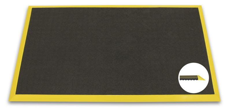 Ergomat Basic Bubble Down anti-træthedsmåtte med gule kanter, længde 120 cm, bredde 60 cm, BDB60120-YB