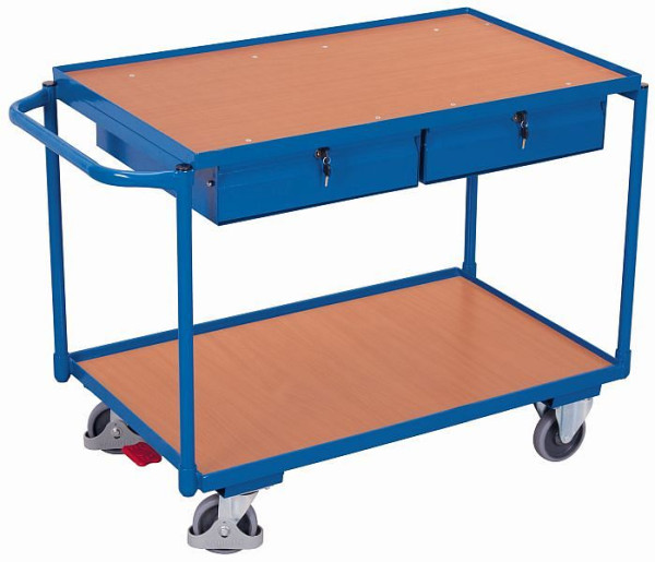 Wózek stołowy VARIOfit z 2 powierzchniami ładunkowymi i 2 szufladami, wymiary zewnętrzne: 1175 x 625 x 850 mm (szer. x gł. x wys.), sw-600.504