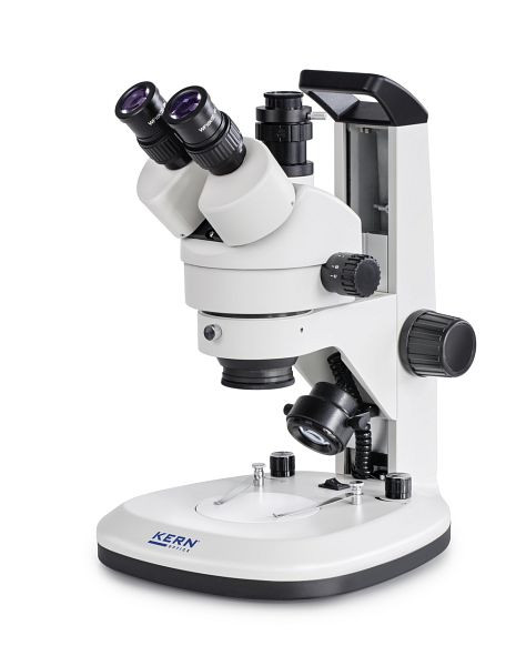 KERN Optics stereozoommikroskooppi, kahvalla, Greenough 0,7 x - 4,5 x, trinokulaari, okulaari HWF 10x / Ø 20 mm korkea silmäpiste, sisäänrakennettu virtalähde, OZL 468