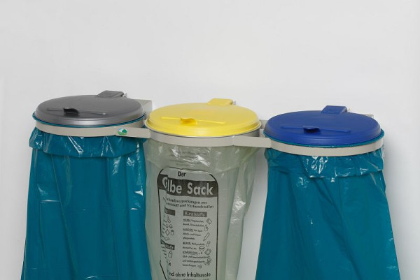 Coș de gunoi VAR WS cu trei ori, consolă (unitate de perete), capac din plastic galben, albastru, argintiu, gri deschis, 1670