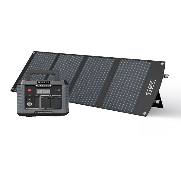 BALDERIA Power Set PS1000-120 Gerador de energia móvel/armazenamento de energia/gerador solar: estação de energia portátil 1000W + painel solar 120W, PPS1000-SP120, 4262354946915