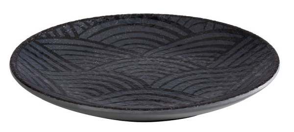 Placa APS -DARK WAVE-, Ø 14,5 cm, altura: 1,5 cm, melamina, interior: decoração, exterior: preto, 84907