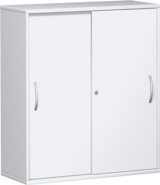 Skříňka geramöbel s posuvnými dveřmi se středovým panelem, 4 ozdobné police, uzamykatelná, 1000x425x1152, bílá/bílá, N-10S310-WW