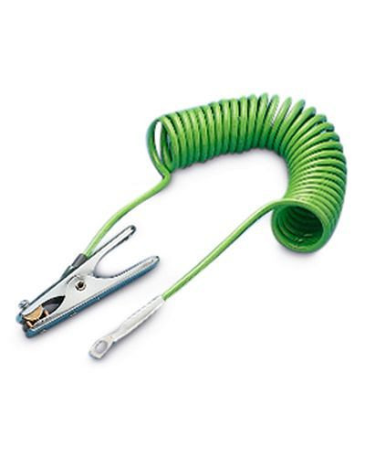 DENIOS spirálový zemnící kabel s 1 zemnící svorkou a 1 okem, délka prodloužení 3 m, 117-406