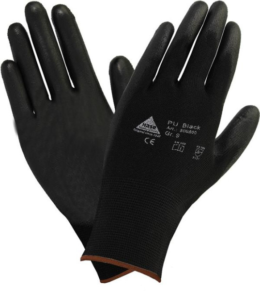 Hase Safety rękawice z cienkiej dzianiny z miękką powłoką PU, czarne, rozmiar: 6, opakowanie jednostkowe: 10 par, 509560-6