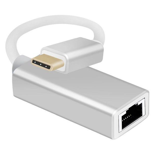 Helos Ethernet -sovitinkaapeli, USB 3.1 Type-C™ -pistoke/RJ45-liitäntä, PREMIUM, hopea, 288378