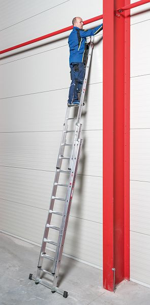 Euroline aluminium opsteekladder 3-delig met 3 x 8 treden, verticale ladderhoogte 5,5m, 3038808