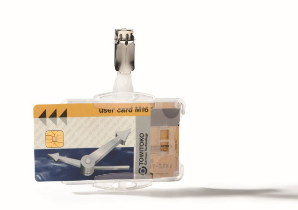 HOLDBAR ID-kortholder DUO med clips til 2 firma-ID-kort, gennemsigtig, pakke med 25 stk., 821819