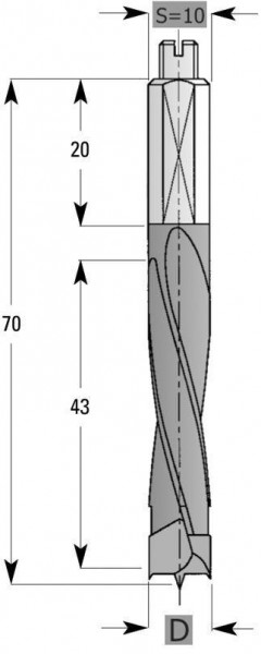 Hmoždinkový vrták Edessö HW S10, A: 8, B: 43, GL: 70 - RH, 143108001