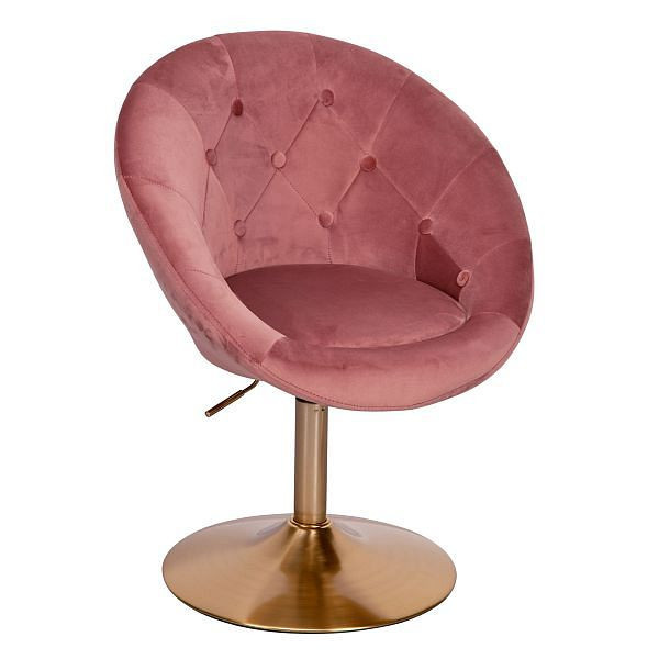 Poltrona Wohnling cadeira giratória de veludo rosa / dourado com encosto, WL6.300