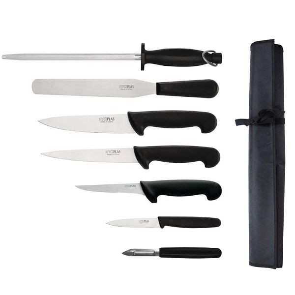 Hygiplas 7-delt knivsæt med 20 cm kokkekniv og taske, F222