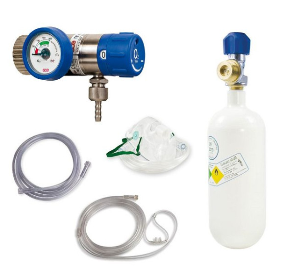 Conjunto completo de oxigênio MBS Medizintechnik - redutor de pressão e garrafa de 0,8 litros, o2-option08