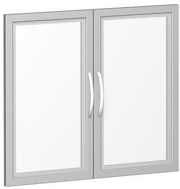 geramöbel zestaw drzwi ze szkła satynowanego w ramie drewnianej, do szerokości korpusu 800 mm, wraz z amortyzatorem drzwi, niezamykanych, 2 wysokości folderów, srebrny, S-382901-GT