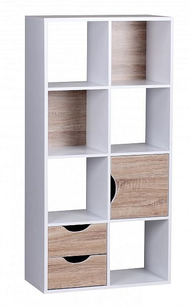 Wohnling boekenkast 60 x 120 x 29 cm wit Sonoma eiken met lades en deur, WL1.429