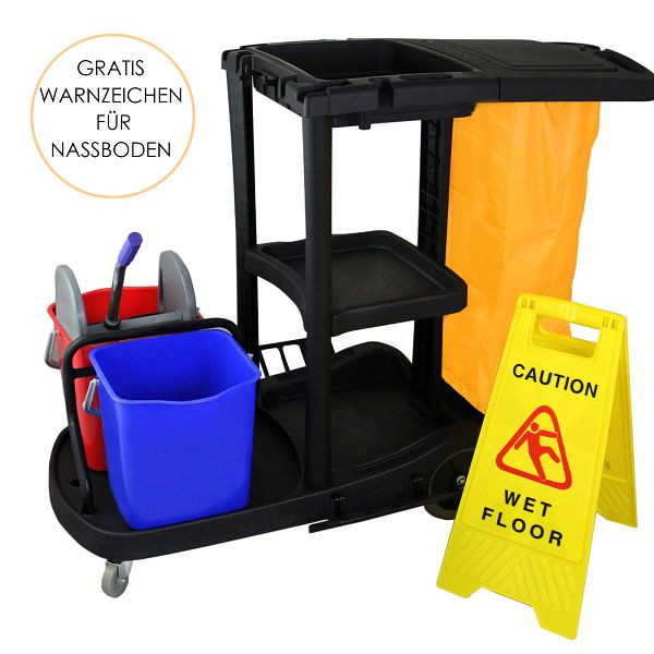 Zestaw profesjonalnego wózka do sprzątania Monster ze znakiem ostrzegawczym, 25596
