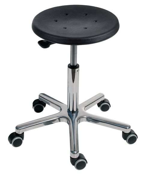 Scaun Lotz ESD conform DIN EN 61340-5-1, scaun: PU, negru, Ø 350 mm, reglare înălțime scaun: 460 - 640 mm, eliberare pârghie, roți, 3345.11