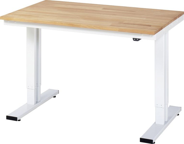 Stół roboczy RAU seria adlatus 300 (elektrycznie regulowana wysokość), blat z litego drewna bukowego, 1250x720-1120x800 mm, 08-WT-125-080-B