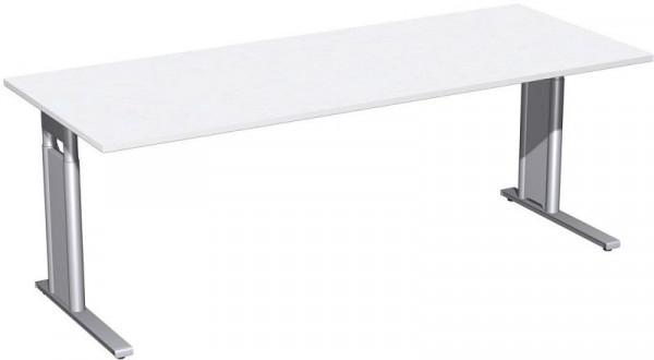 psací stůl geramöbel, výškově nastavitelný, volitelný C nožní panel, 2000x800x680-820, bílá/stříbrná, N-647147-WS