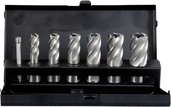 Broca Projahn em cassete de chapa de aço HSS-Co 8% 7 peças, diâmetro 12/14/16/18/20/22 mm, 1 x pino guia, 60039