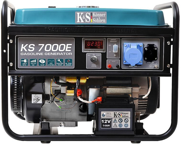 Könner & Söhnen 5500W bensiini E-start-virtageneraattori, 1x16A(230V)/1x32A(230V), 12V, volttisäädin, alhainen öljysuoja, ylijännitesuoja, näyttö, KS 7000E