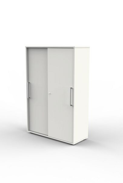 Szafa z drzwiami przesuwnymi Kerkmann, 4 poziomy segregatorów, kształt 4, szer. 1000 x gł. 400 x wys. 1470 mm, biały, 13449210