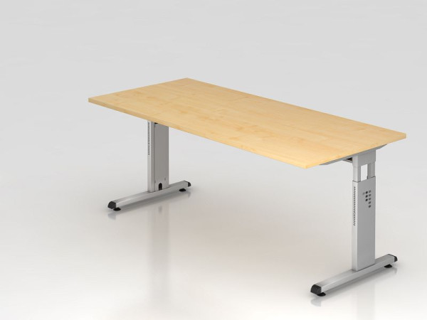 Hammerbacher skrivebord C-fod 180x80cm ahorn/sølv, arbejdshøjde 65-85 cm, VOS19/3/S