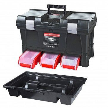 ADB Toolbox Stuff Module System Basic Alu, tok méretei SZxMxM: 525x256x325 mm, egymásra rakható doboz színe: piros, szerszámház színe: fekete, 15517