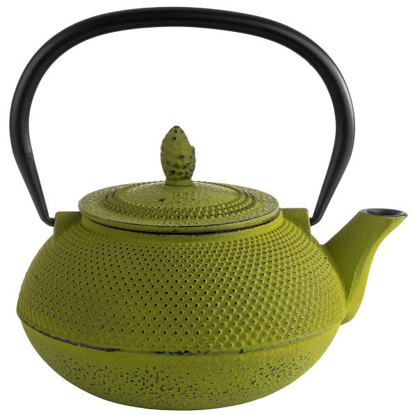 Bule APS -ASIA-, 17 x 14 x 17 cm, ferro fundido, interior esmaltado, 0,8 litros, verde, com tampa removível, incluindo coador de chá, em aço inoxidável, 10996