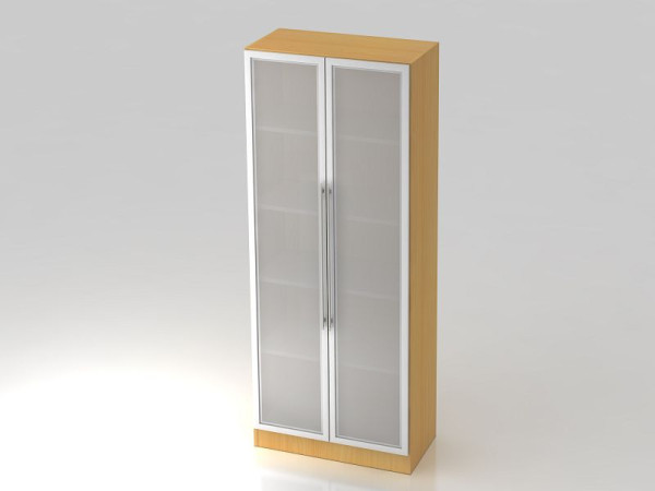 Witryna Hammerbacher ze szklanymi drzwiami 5OH, panel dolny, uchwyt z tworzywa sztucznego, buk/srebrny, V7100G/6/S