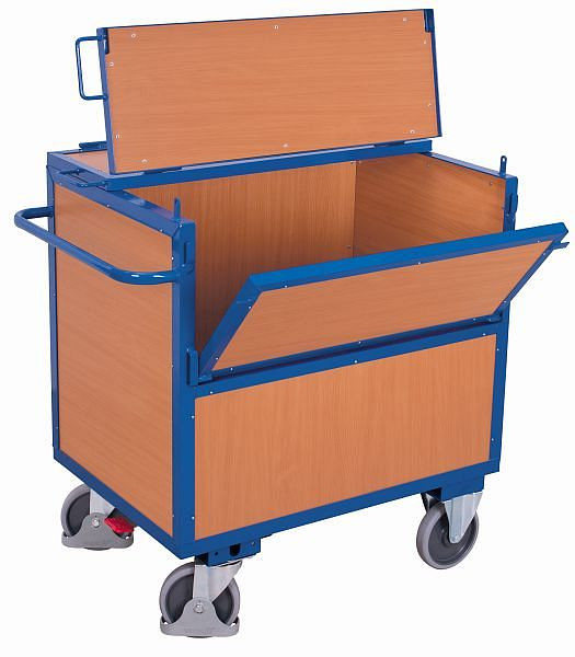 Dřevěný boxový vozík VARIOfit s pevně svařeným víkem, vnější rozměry: 1 330 x 830 x 1 150 mm (ŠxHxV), sw-800.407